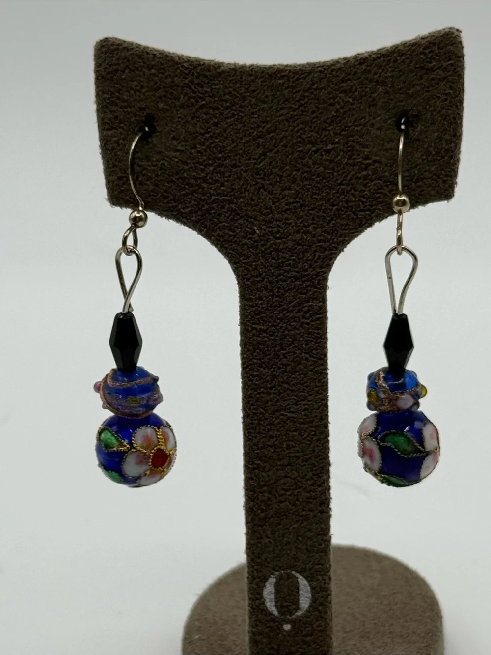 Handmade Blue Floral Cloisonné Drop Earrings